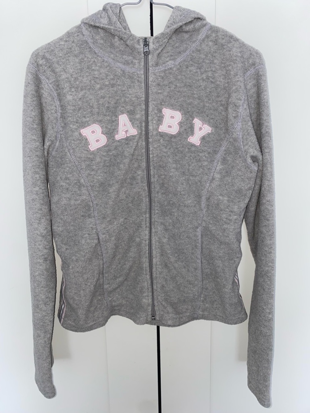 725 Originals Genuine Y2K Pink Baby Graphic Full Zip Hoodie Small Light Grey